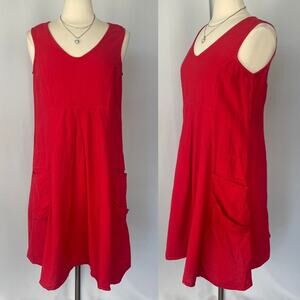 Color Me Cotton Trapeze Dress Size Medium Red Solid Flowy Lagenlook Boho Minimal